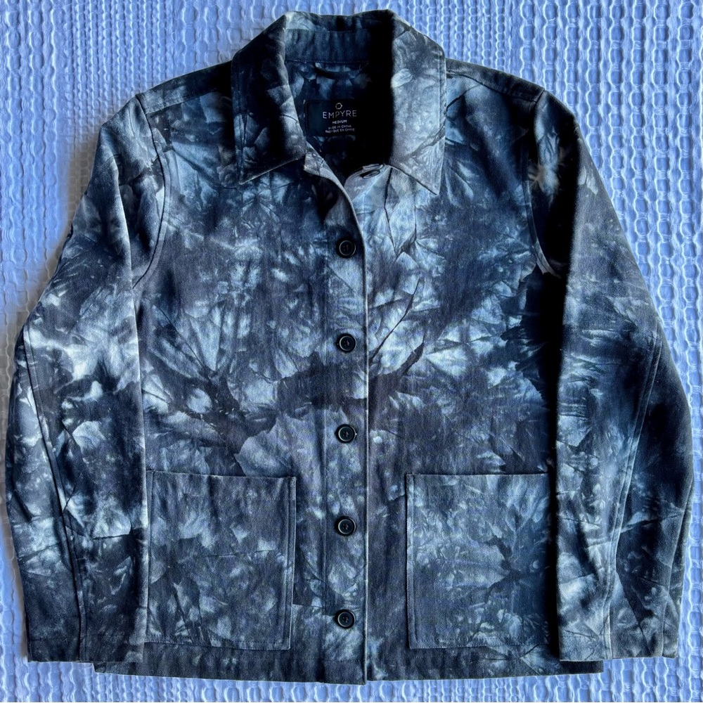 Empyre Auden Canvas Cotton Chore Jacket in Black & Grey Ice-Dye Pattern Size Med